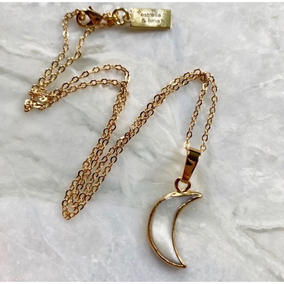 1 LEFT! Mother of Pearl Crescent Moon 22K Gold Necklace - Picture 3 of 11